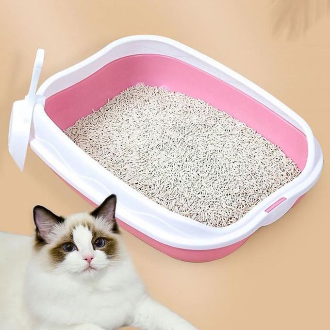 Bac à litière + pelle - Rose -pour chat