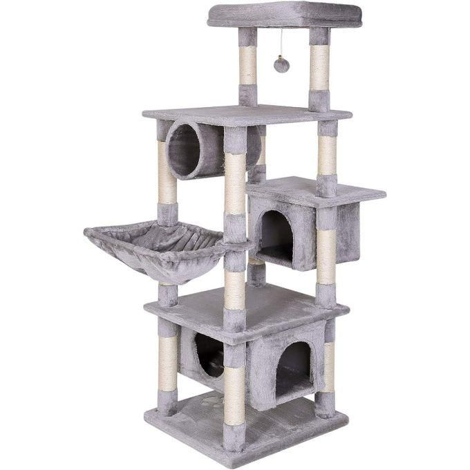 Arbre à Chat 155cm Griffoir et Aire de Jeu Multi-Niveaux en gris avec plusieurs niveaux et espaces de repos