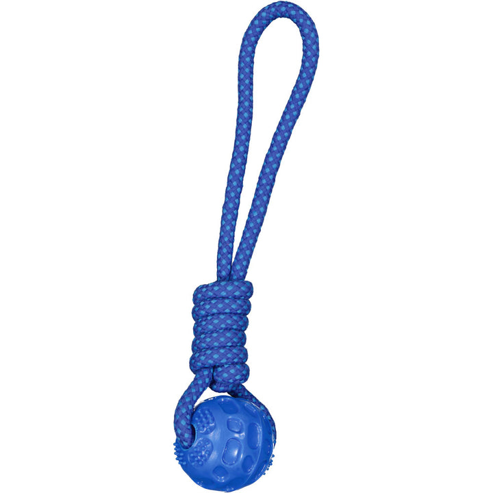 Corde avec balle pour chien bleu