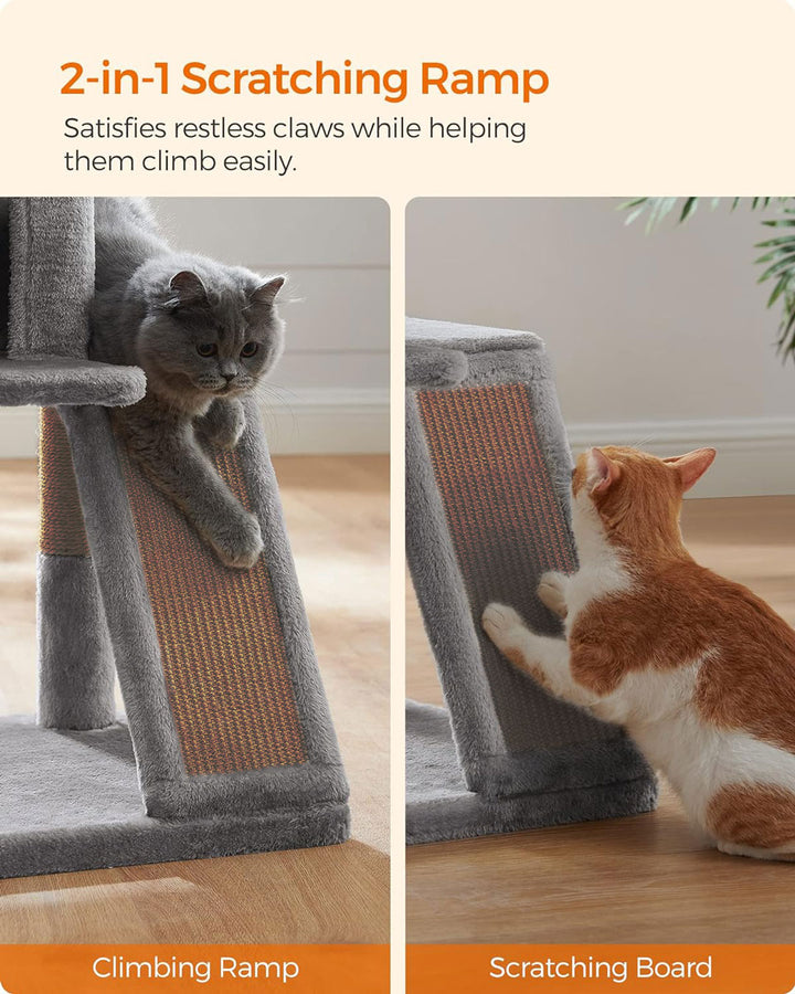 Animalux Arbre à chat 100 cm avec griffoir, hamac, plateformes et niche – Stable et compact