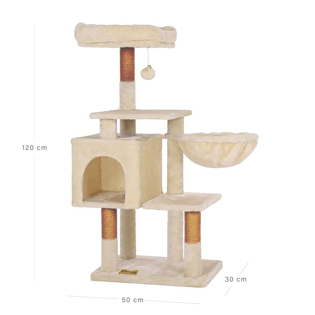 Animalux Arbre à chat 120 cm – Multi-niveaux, panier, niche, griffoir – Stable et sécurisé