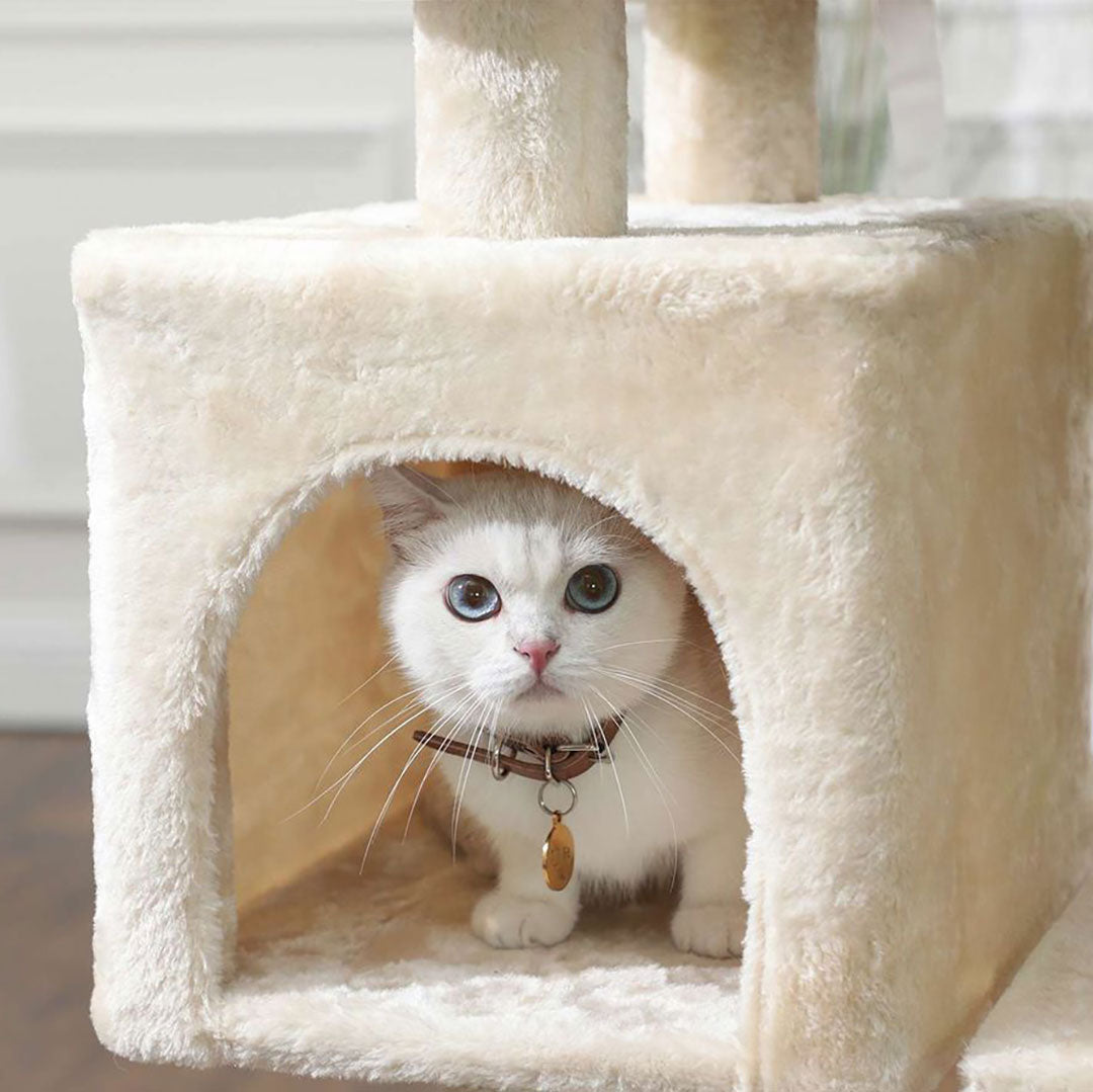 Animalux Arbre à chat 120 cm – Multi-niveaux, panier, niche, griffoir – Stable et sécurisé