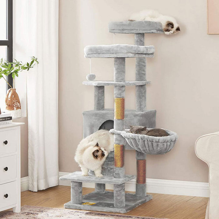Animalux Arbre à chat 140 cm – 2 plateformes, hamac, niche, griffoirs et escalier multi-niveaux