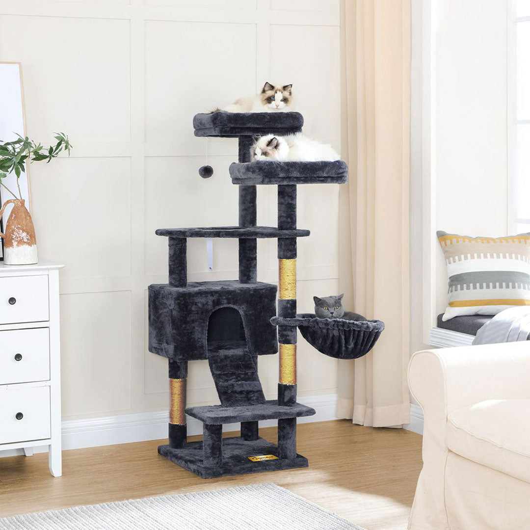 Animalux Arbre à chat 140 cm – 2 plateformes, hamac, niche, griffoirs et escalier multi-niveaux