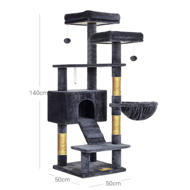 Animalux Arbre à chat 140 cm – 2 plateformes, hamac, niche, griffoirs et escalier multi-niveaux