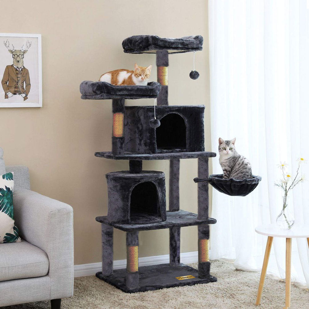 Animalux Arbre à chat 150 cm – Luxe, 2 niches, panier, perchoirs, griffoirs sisal et base renforcée  ECO