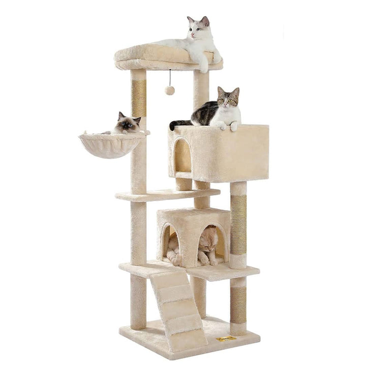 Arbre à Chat 170 cm avec plusieurs niveaux et jeux pour chats actifs, offrant un espace de détente et d'aventure.