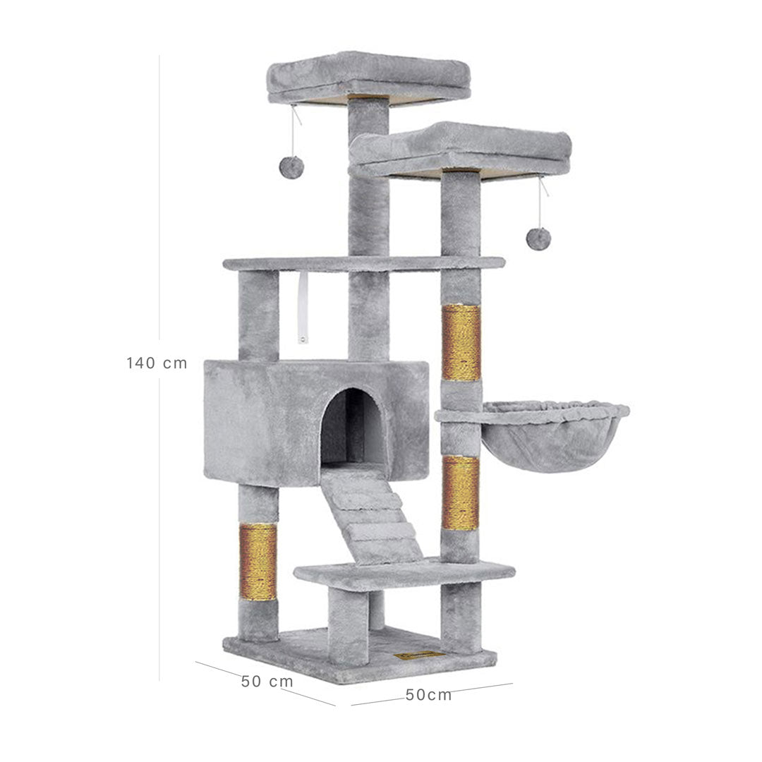 Arbre à chat de luxe en bois naturel – 140 cm-Gris