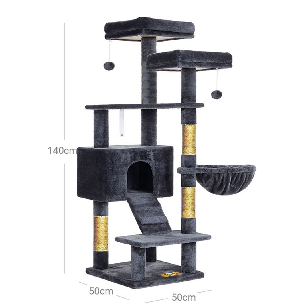 Arbre à chat de luxe en bois naturel – 140 cm-Noire