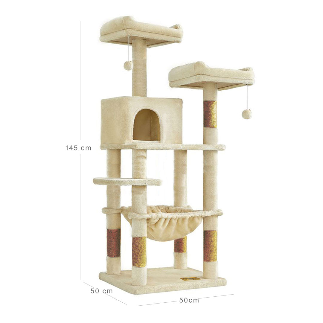 Arbre à chat de luxe en bois naturel – 145 cm-Beige ECO