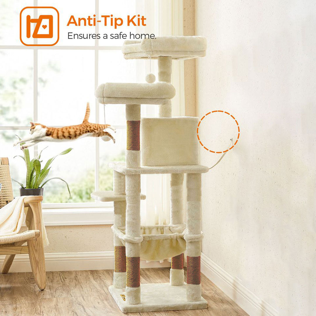 Arbre à chat de luxe en bois naturel – 145 cm-Beige ECO