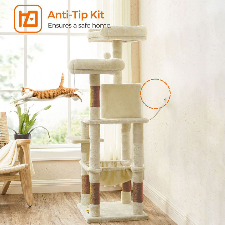 Arbre à chat de luxe en bois naturel – 145 cm-Beige ECO