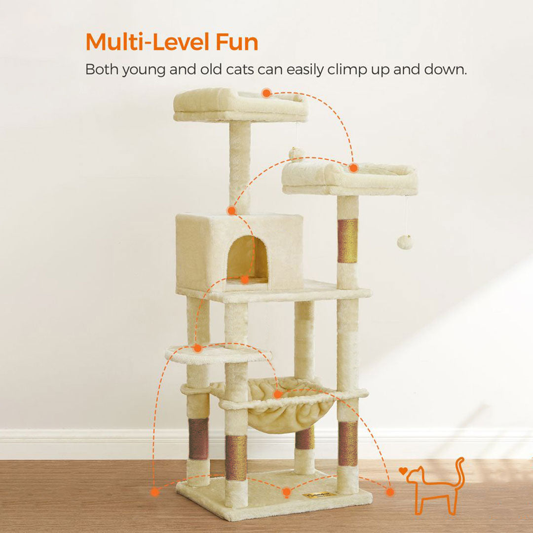 Arbre à chat de luxe en bois naturel – 145 cm-Beige ECO