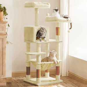 Arbre à chat de luxe en bois naturel – 145 cm-Beige ECO