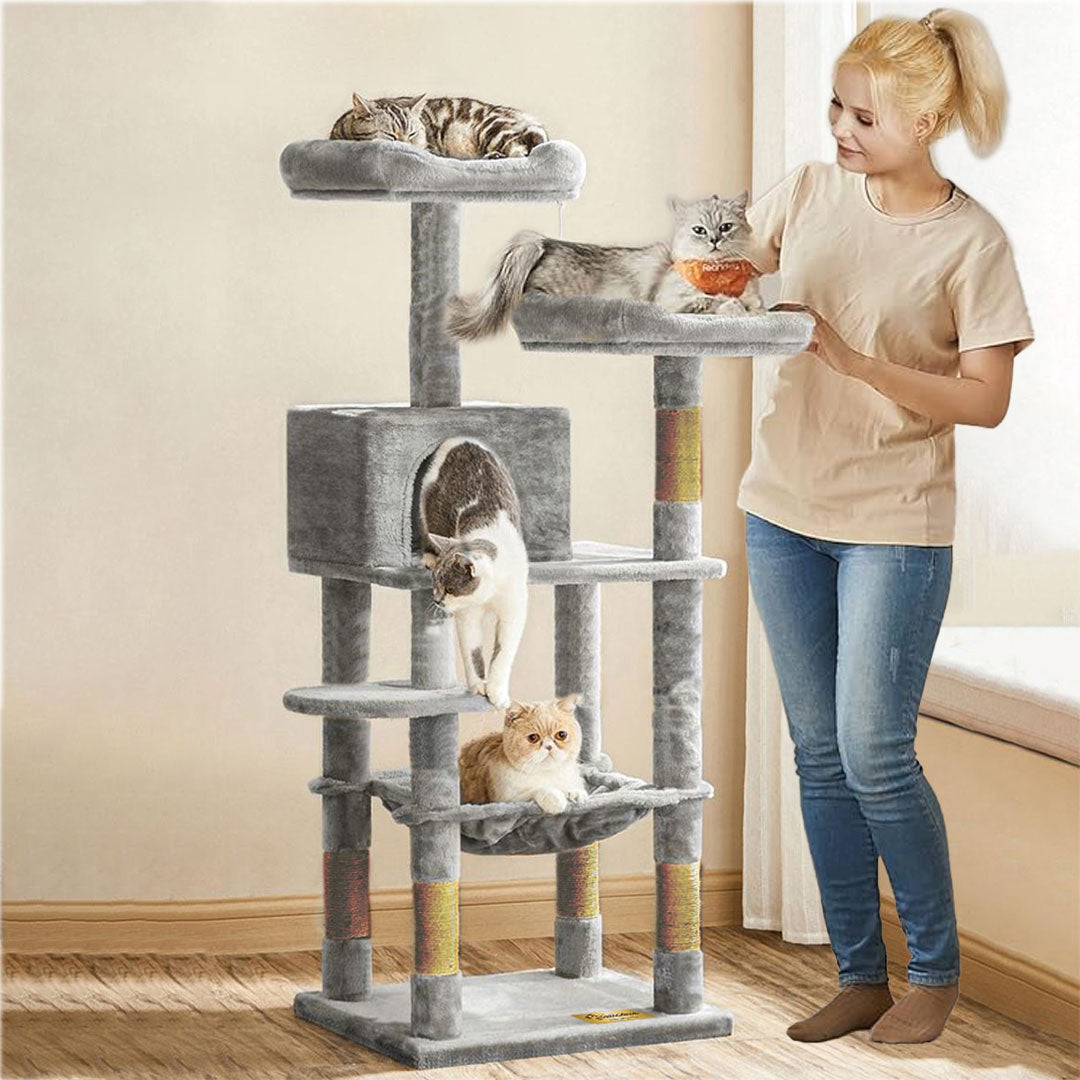 Arbre à chat de luxe en bois naturel – 145 cm-Gris ECO