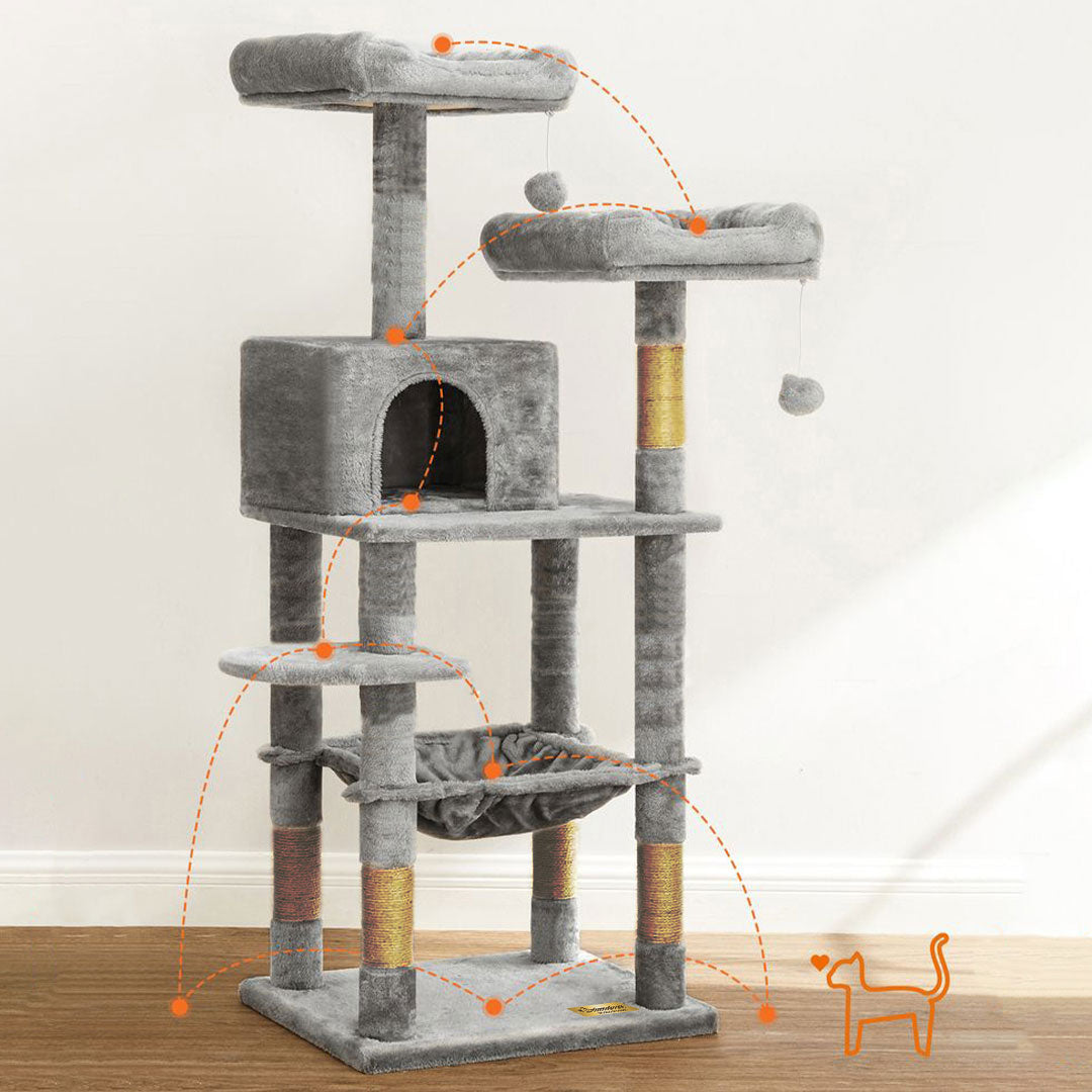 Arbre à chat de luxe en bois naturel – 145 cm-Gris ECO