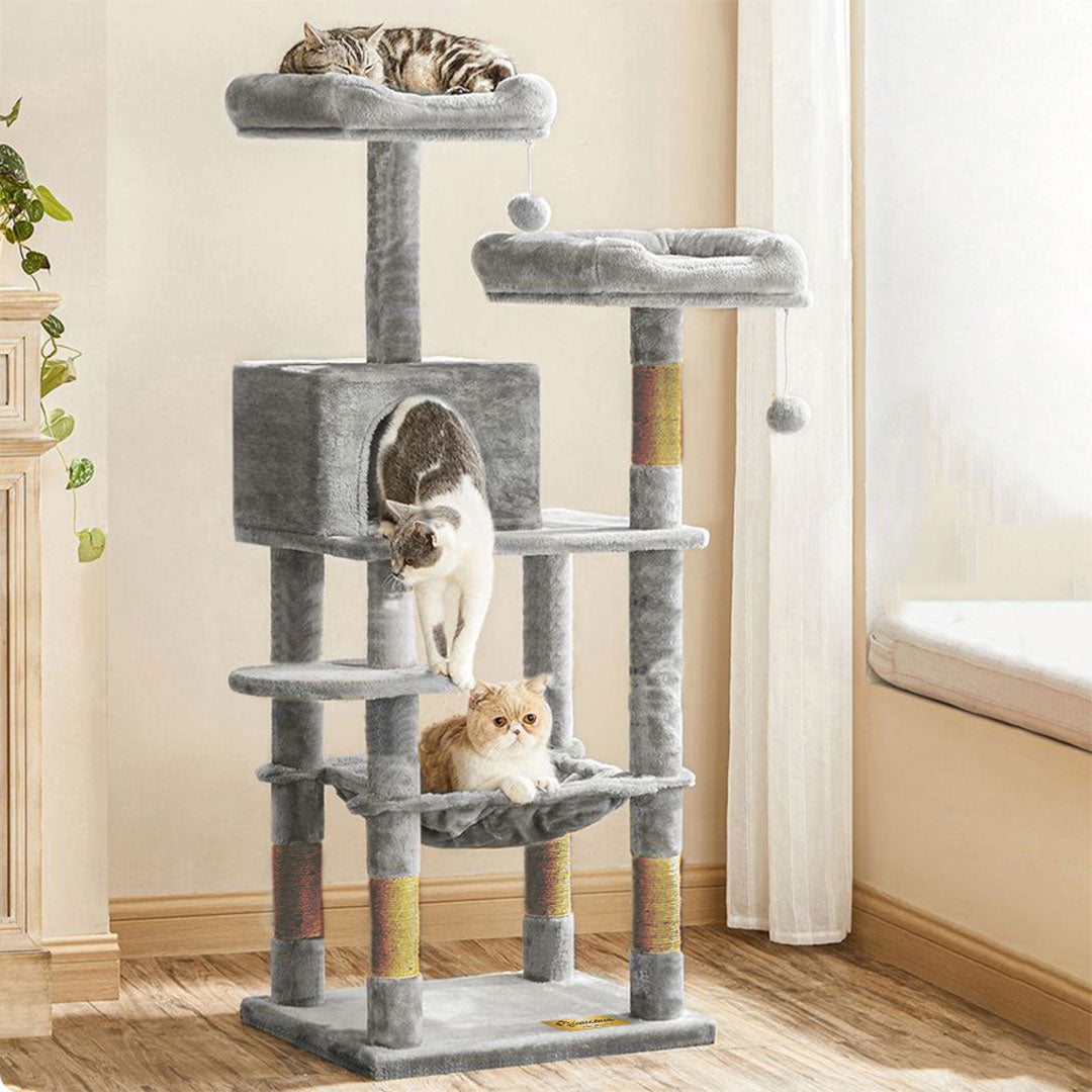 Arbre à chat de luxe en bois naturel – 145 cm-Gris ECO