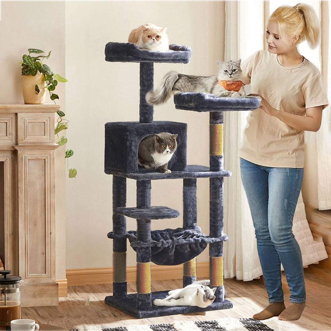 Arbre à chat de luxe en bois naturel – 145 cm-Noire ECO