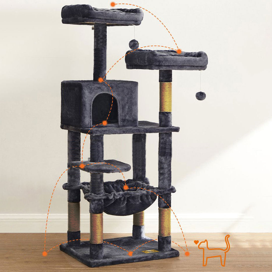 Arbre à chat de luxe en bois naturel – 145 cm-Noire ECO