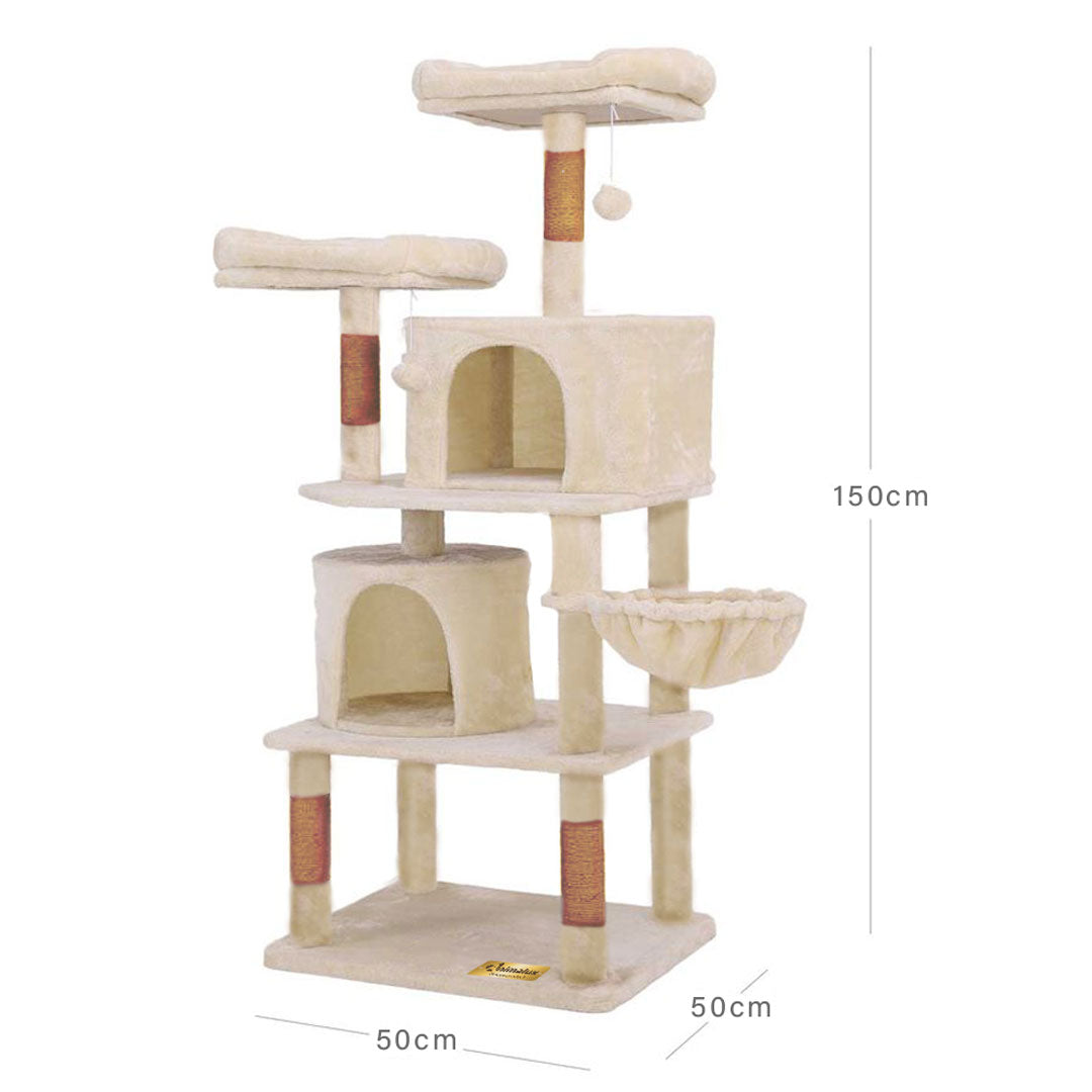 Arbre à chat 150 cm Animalux - Double Niche et Griffoirs avec plusieurs niveaux et jouets pour chats.