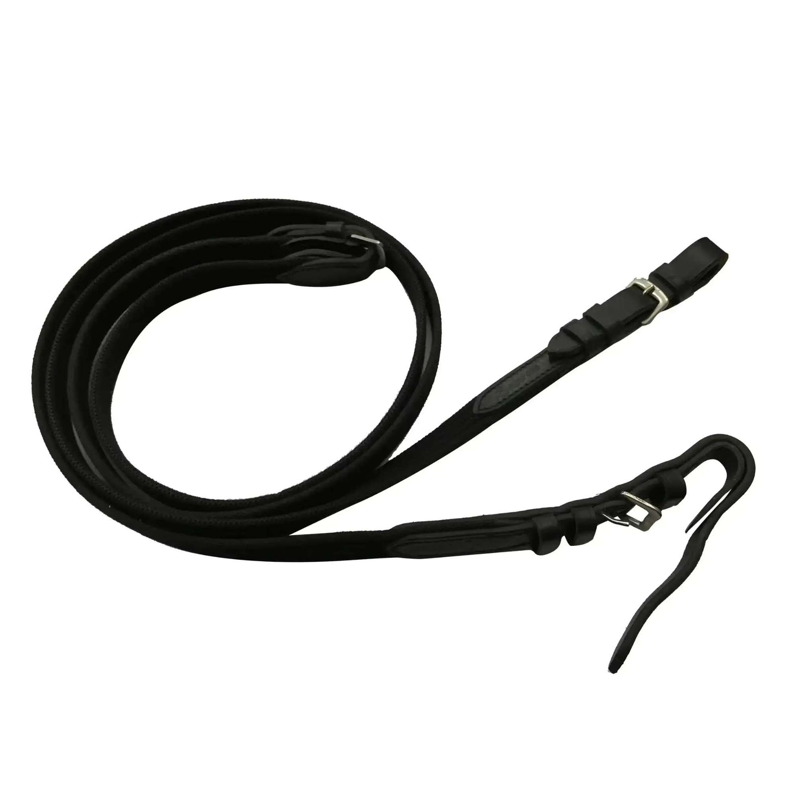 Rênes d'équitation en cuir noir pour filet cheval et poney, matériel de sellerie disponible au Maroc.