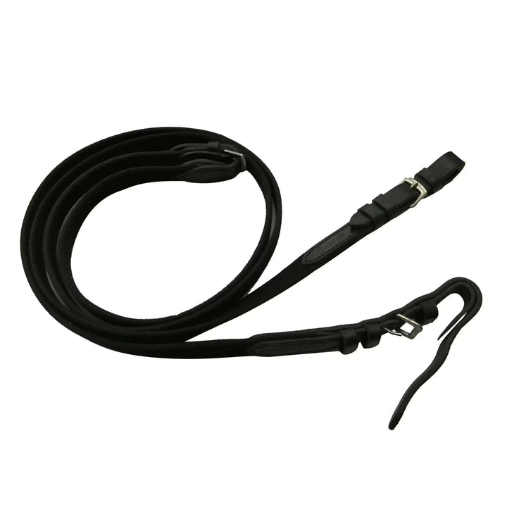 Rênes d'équitation en cuir noir pour filet cheval et poney, matériel de sellerie disponible au Maroc.