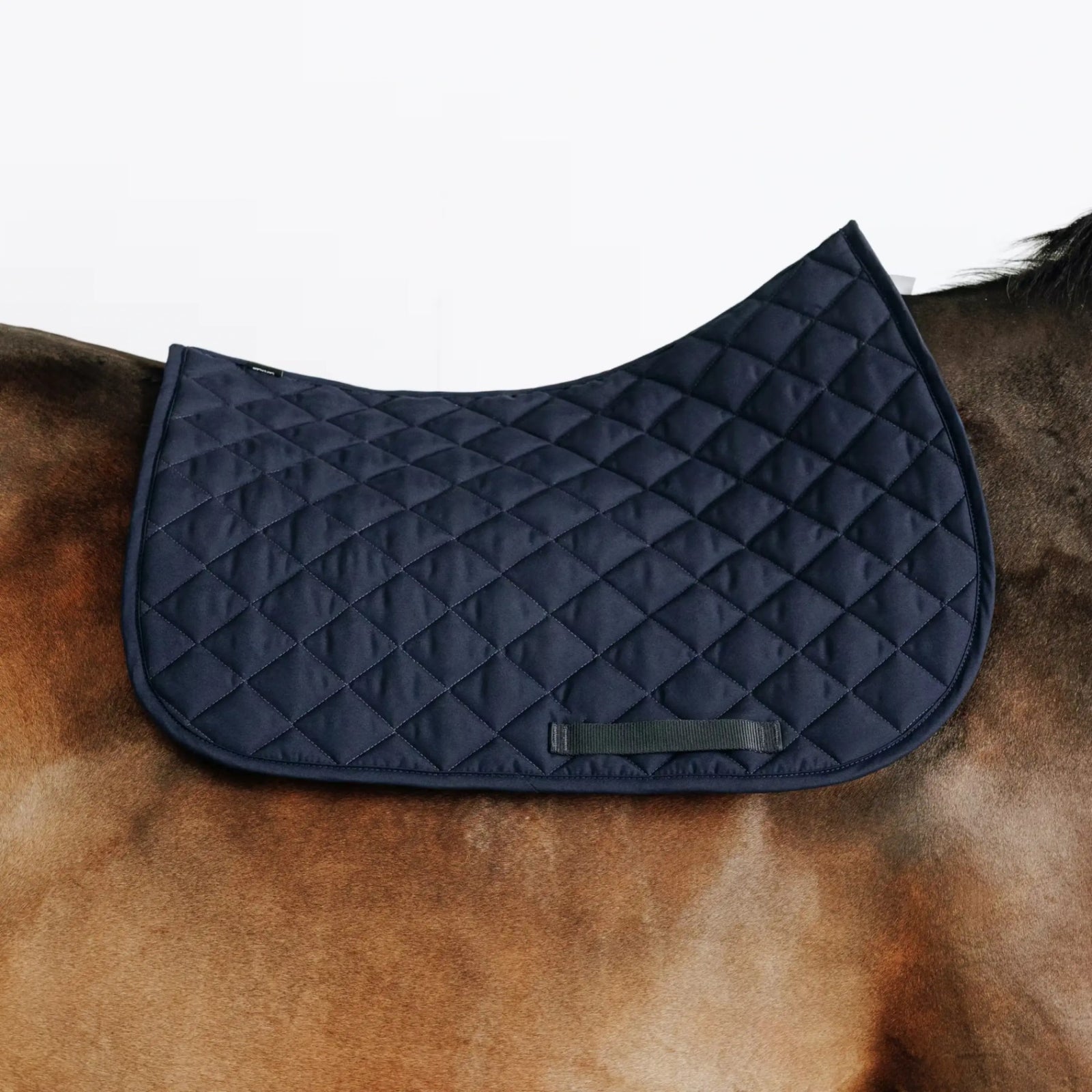 Tapis de selle cheval bleu marine matelassé pour équitation au Maroc, accessoire confort et stabilité.